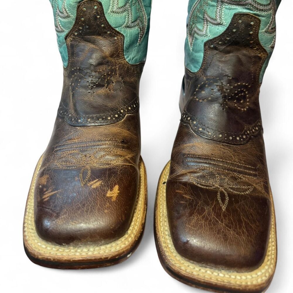 Dan Post Babs DP4937 Western Boots Womens 7.5 Brown Turquoise Square Toe Cowgirl - Picture 8 of 8